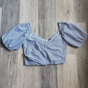 J.CREW PUFF-SLEEVE CROPPED TOP IN STRIPE